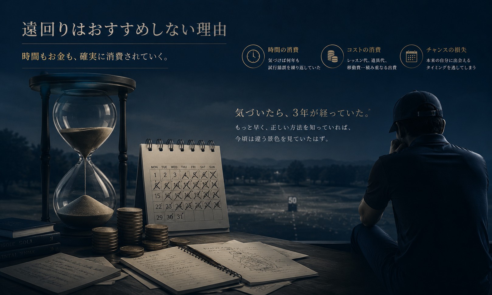 砂時計とカレンダーで表した独学3年の時間とコストの重さ