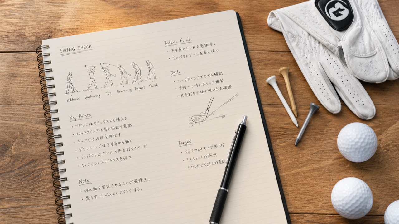 スイングの気づきを書き留めたゴルフノート