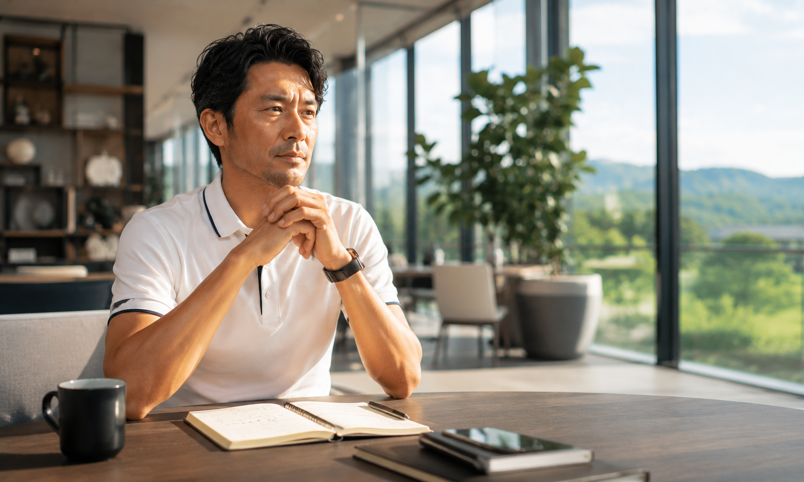 ゴルフレッスン料金を投資判断として捉える知的な男性
